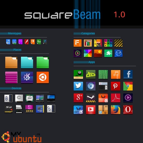 Тема иконок Square-Beam для Ubuntu