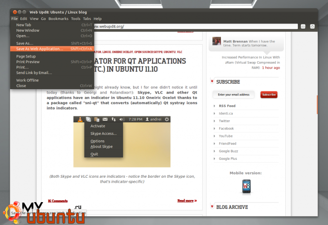 Установка Epiphany 3.2.0 с поддержкой режима веб-приложений в Ubuntu 11.10 Oneiric Ocelot
