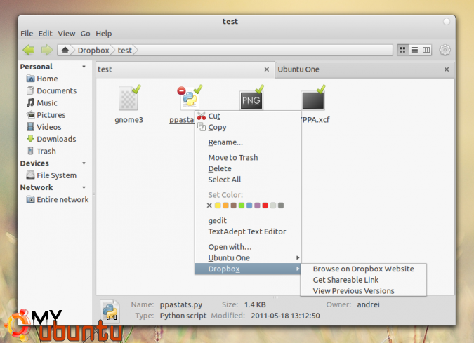 В файловый браузер Marlin добавлена поддержка Dropbox и UbuntuOne
