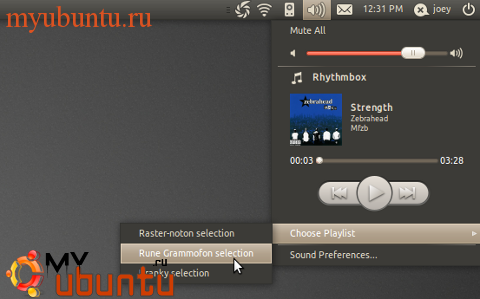 В звуковом меню Ubuntu 11.04, появилась поддержка плейлистов