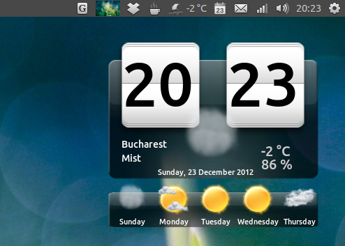 Виджет часов и погоды в стиле HTC в Ubuntu с помощью обновлённого My Weather Indicator